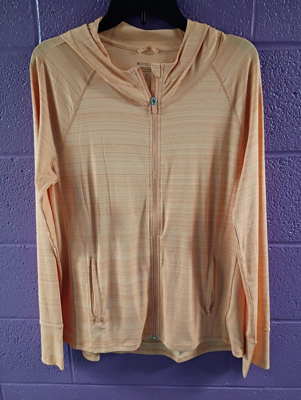 Athleta Peach Striped Lightweight Full-Zip Hoodie